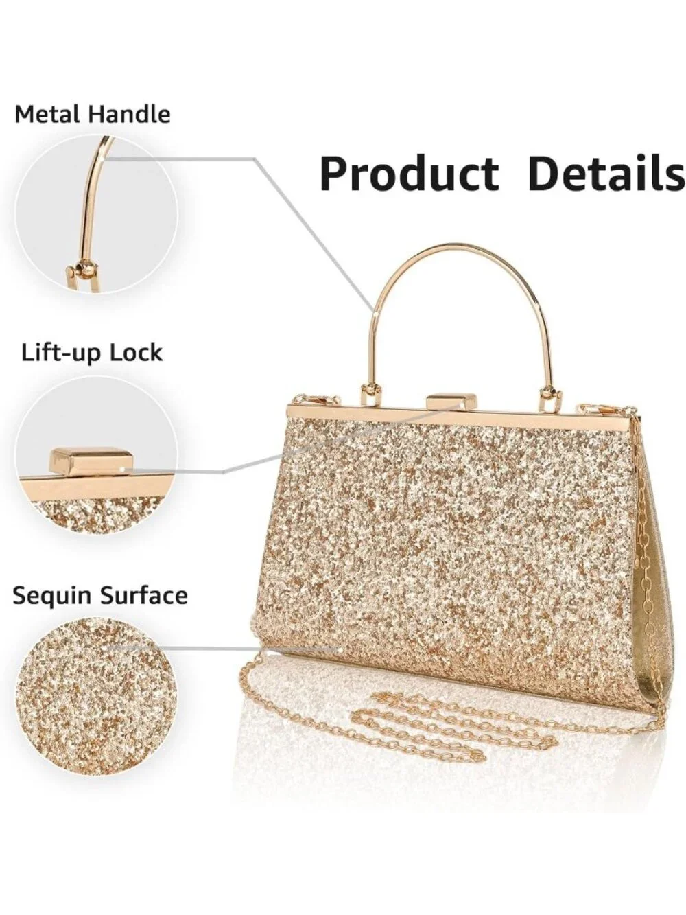 Women Sequin Gold F Glitter Pleated Clutch Purse For Sparkly Evening Wedding Bag